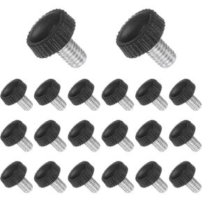 Thumb Screw Knurled Knobs, M6 x 9mm Male Thread, Black Round Head Clamping Screw Threaded Stud Hand Knobs Grip, (Applications: for Machinery Lathes), 20-Pieces