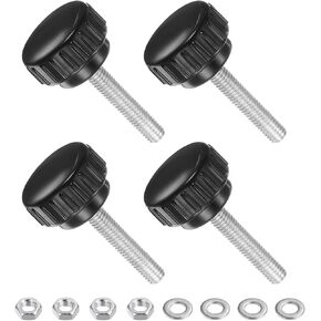 Thumb Screw Knurled Knobs Set, M6 x 30mm Male Thread 25mm Head, Clamping Screw Threaded Stud Hand Knobs Grip Kit with Nuts Washers, (Applications: for Machinery Lathes), 4-Set