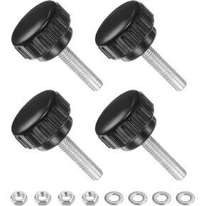 Thumb Screw Knurled Knobs Set, M6 x 25mm Male Thread 25mm Head Kit, Clamping Screw Threaded Stud Hand Knobs Grip with Nuts Washers, (Applications: for Machinery Lathes), 4-Set