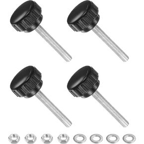 Thumb Screw Knurled Knobs Set, M6 x 40mm Male Thread 25mm Head, Clamping Screw Threaded Stud Hand Knobs Grip Kit with Nuts Washers, (Applications: for Machinery Lathes), 4-Set