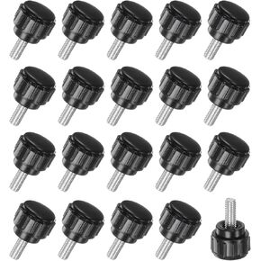 20-Pack Knurled Clamping Knobs, M5x25mm Male Thread Knurled Thumbscrew, Carbon Steel Screw on Knobs Grips for Machinery/Electronic/Furniture, Mounting Handle Bolts [Black]
