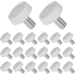 Thumb Screw Knurled Knobs, M5 x 12mm Male Thread, White Round Head Clamping Screw Threaded Stud Hand Knobs Grip, (Applications: for Machinery Lathes), 20-Pieces
