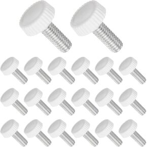 Thumb Screw Knurled Knobs, M6 x 16mm Male Thread, White Round Head Clamping Screw Threaded Stud Hand Knobs Grip, (Applications: for Machinery Lathes), 20-Pieces