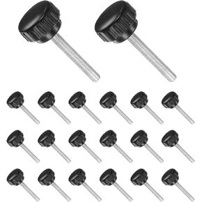 Thumb Screw Knurled Knobs, M6 x 40mm Male Thread, Black Round Head Clamping Screw Threaded Stud Hand Knobs Grip, (Applications: for Machinery Lathes), 20-Pieces
