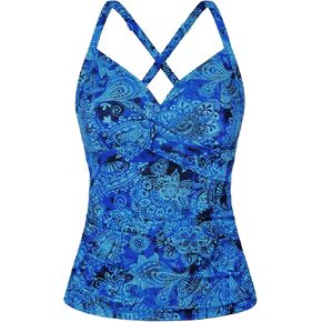 Women Tankini Bathing Suit Top - Twist Front V Neck Swim Top Ruched Tummy Control Top Only No Bottom 2025