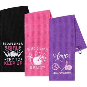 3 Pcs Bowling Towel Soft Embroidered Bowling Towel with Grommet Funny Bowling Ball Towel Absorbent Bowling Hand Towel Bowling Accessories Fans Birthday Xmas Bowling Gift for Women Sport Player Fitness