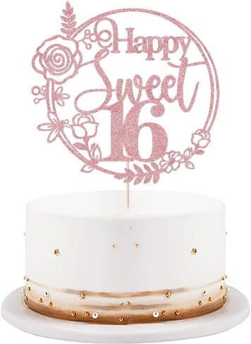 Happy Sweet 16 Cake Topper Glitter 16th Birthday Cake Pick for Cheers to 16 Years Old 16th Birthday Party Cake Decorations Supplies Gold in Saudi Arabia