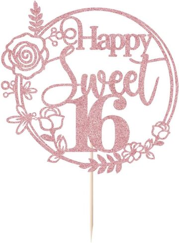 Happy Sweet 16 Cake Topper Glitter 16th Birthday Cake Pick for Cheers to 16 Years Old 16th Birthday Party Cake Decorations Supplies Gold in Saudi Arabia