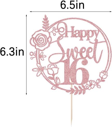 Happy Sweet 16 Cake Topper Glitter 16th Birthday Cake Pick for Cheers to 16 Years Old 16th Birthday Party Cake Decorations Supplies Gold in Saudi Arabia