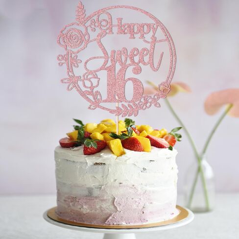 Happy Sweet 16 Cake Topper Glitter 16th Birthday Cake Pick for Cheers to 16 Years Old 16th Birthday Party Cake Decorations Supplies Gold in Saudi Arabia