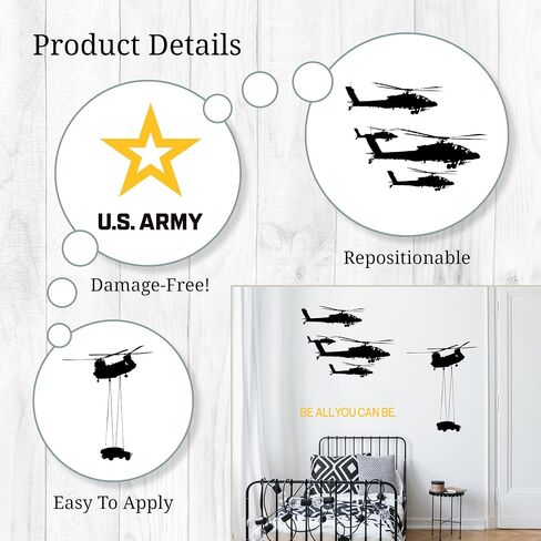 U. S. Army Wall Decals - Officially Licensed United States Army Military Vinyl Wall Stickers Removable Peel and Stick Army Wall Decor Helicoptor Airplane in Saudi Arabia