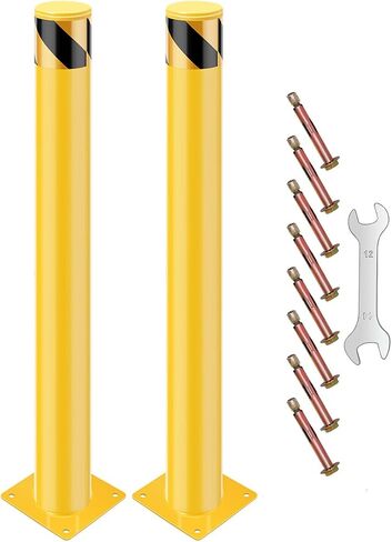 Safey Bollard Post 42 Inch, Bollard Post In Ground, Removable Steel Bolt Down Parking Bollards Pole, Yellow, 2PACK in Saudi Arabia