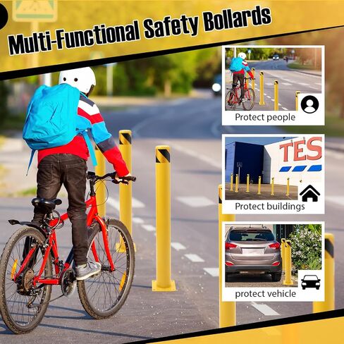 Safey Bollard Post 42 Inch, Bollard Post In Ground, Removable Steel Bolt Down Parking Bollards Pole, Yellow, 2PACK in Saudi Arabia