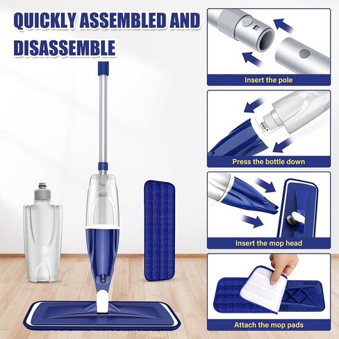Microfiber Spray Mop for Floors Cleaning: Wet Dry Hardwood Floor Mops with 4 Washable Reusable Pads for Swiffer Powermop - Flat Mop with Sprayer for Tile Wood Laminate Vinyl Marble in Kuwait