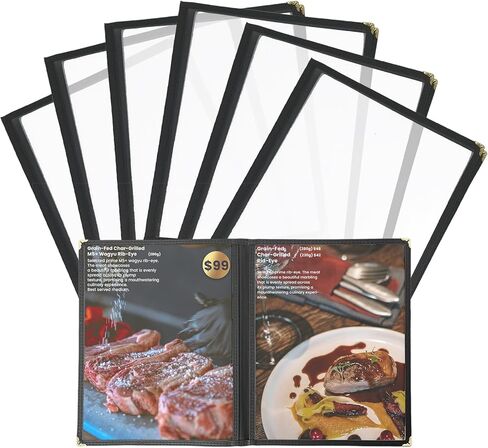 6 عبوات من أغطية قائمة حامل القائمة مقاس 8.5 × 11 بوصة، أغطية قائمة مطاعم سوداء، أغطية قائمة شفافة لقائمة المطاعم والمقهى وقوائم البار (6 عبوات (صفحة واحدة، عرضان)) in Kuwait