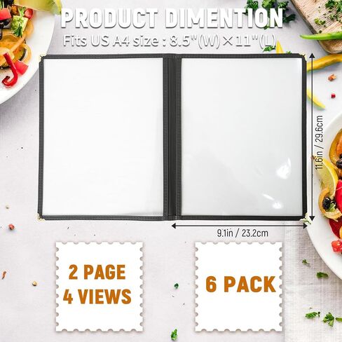 6 عبوات من أغطية قائمة حامل القائمة مقاس 8.5 × 11 بوصة، أغطية قائمة مطاعم سوداء، أغطية قائمة شفافة لقائمة المطاعم والمقهى وقوائم البار (6 عبوات (صفحة واحدة، عرضان)) in Kuwait
