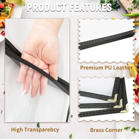 6 عبوات من أغطية قائمة حامل القائمة مقاس 8.5 × 11 بوصة، أغطية قائمة مطاعم سوداء، أغطية قائمة شفافة لقائمة المطاعم والمقهى وقوائم البار (6 عبوات (صفحة واحدة، عرضان)) in Kuwait