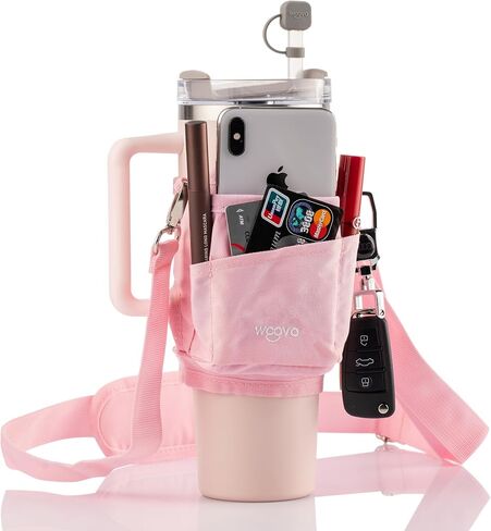 Water Bottle Carrier Bag with Strap for Stanley Cup Accessories 40oz, Elastic Phone Pocket Anti-Pilling Velcro, Insulated Water Bottle Holder Pouch with Strap for Stanley 40 oz Tumbler in Saudi Arabia