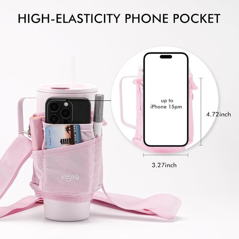 Water Bottle Carrier Bag with Strap for Stanley Cup Accessories 40oz, Elastic Phone Pocket Anti-Pilling Velcro, Insulated Water Bottle Holder Pouch with Strap for Stanley 40 oz Tumbler in Saudi Arabia