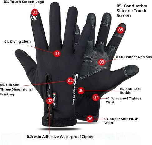 Waterproof Gloves Men Women Winter Warm Touch Screen for Cycling Running Fishing Driving Hiking Skiing Cold Weather in Saudi Arabia