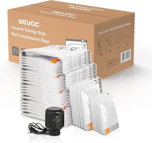 [2024 NEW] 30 Pack Vacuum Storage Bag (5 Jumbo/5 Large/5 Medium/5 Small/10 Roll) | Electric Pump | Space Saver | Rapid Vacuum | Double Zip | Clip Stopper | Clothes, Blanket Compression and Travelling in Saudi Arabia