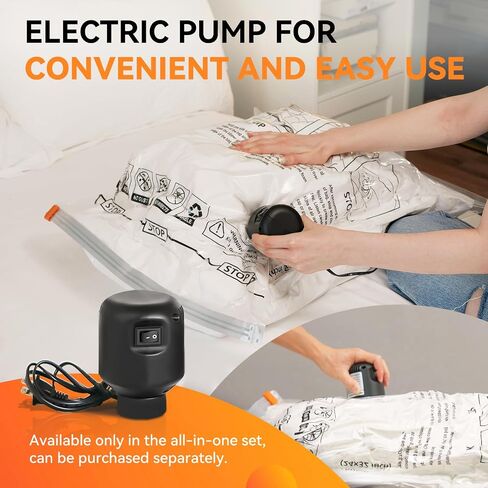 [2024 NEW] 30 Pack Vacuum Storage Bag (5 Jumbo/5 Large/5 Medium/5 Small/10 Roll) | Electric Pump | Space Saver | Rapid Vacuum | Double Zip | Clip Stopper | Clothes, Blanket Compression and Travelling in Saudi Arabia