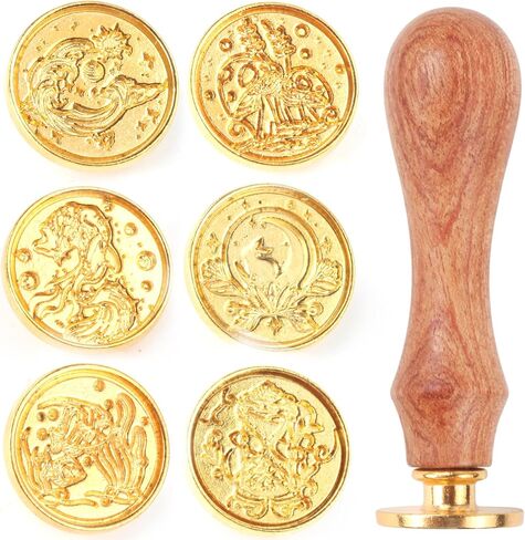 Wax Seal Stamp Kit, 6pcs Brass Sealing Wax Stamps Head & Wooden Handle Wax Seal Kit, Great for Wedding Invitations Cards Envelopes(Mushroom+Moon Rabbit+Mermaid+Sea+Magic Hourglass+Fish) (Ocean Series) in Saudi Arabia