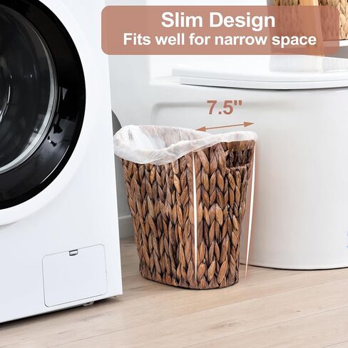 سلة مهملات الخوص من FairyHaus بمقابض، سلة نفايات صفير الماء الطبيعي، سلة قمامة منسوجة يدويًا لغرف نوم الحمام، 13 بوصة طول × 7.5 بوصة عرض × 12.2 بوصة ارتفاع in Kuwait