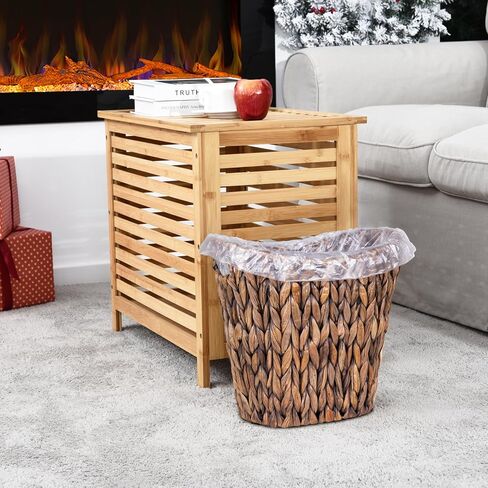 سلة مهملات الخوص من FairyHaus بمقابض، سلة نفايات صفير الماء الطبيعي، سلة قمامة منسوجة يدويًا لغرف نوم الحمام، 13 بوصة طول × 7.5 بوصة عرض × 12.2 بوصة ارتفاع in Kuwait