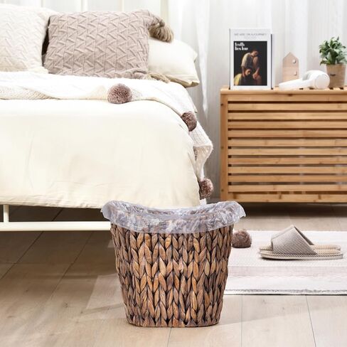 سلة مهملات الخوص من FairyHaus بمقابض، سلة نفايات صفير الماء الطبيعي، سلة قمامة منسوجة يدويًا لغرف نوم الحمام، 13 بوصة طول × 7.5 بوصة عرض × 12.2 بوصة ارتفاع in Kuwait