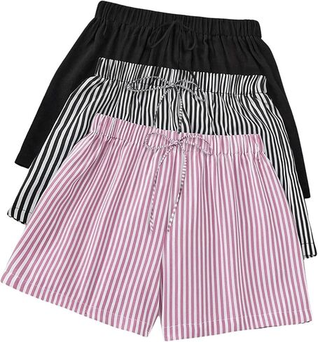 Milumia Women 3 Pack مخططة الرباط الخصر السراويل واسعة الساق النوم السراويل in Saudi Arabia