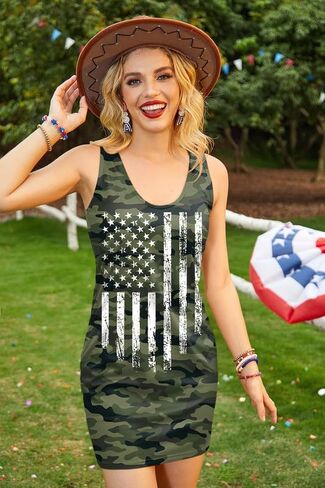 For G and PL Women 4th of July American Flag Tank Dress Deep V Neck Stars Stripe Mini Patriotic Sleeveless Sundress in Saudi Arabia