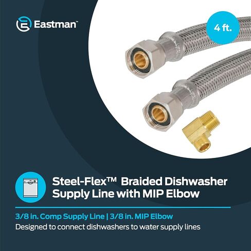 Eastman Dishwasher Installation Kit, 3/8 Inch Compression x 3/8 Inch MIP Elbow, 4 Foot Braided Stainless Steel Dishwasher Connectors, 48747 in Saudi Arabia