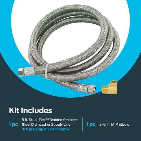 Eastman Dishwasher Installation Kit, 3/8 Inch Compression x 3/8 Inch MIP Elbow, 4 Foot Braided Stainless Steel Dishwasher Connectors, 48747 in Saudi Arabia