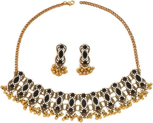 Womens Oxidized Pendant Choker Necklace Vintage Antique Drop Earrings Bohemian Handmade Rhinestone Kundan Traditional Bollywood Wedding Statement Bohemian Dancing Gypsy Indian Jewelry Set for Women Girls in Saudi Arabia