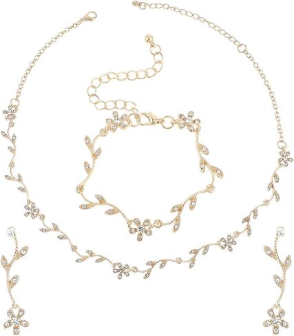 Yolev Bridal Jewelry Set Crystal Necklace Earrings Bracelet Wedding Rhinestone Choker Necklace for Brides Bridesmaid in Kuwait