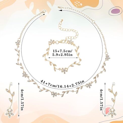 Yolev Bridal Jewelry Set Crystal Necklace Earrings Bracelet Wedding Rhinestone Choker Necklace for Brides Bridesmaid in Kuwait