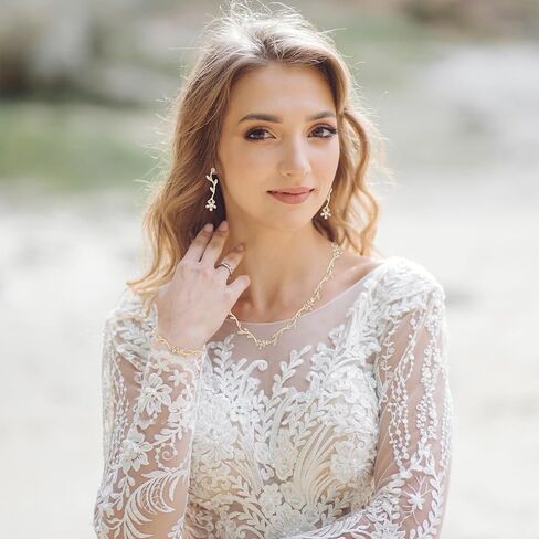 Yolev Bridal Jewelry Set Crystal Necklace Earrings Bracelet Wedding Rhinestone Choker Necklace for Brides Bridesmaid in Kuwait