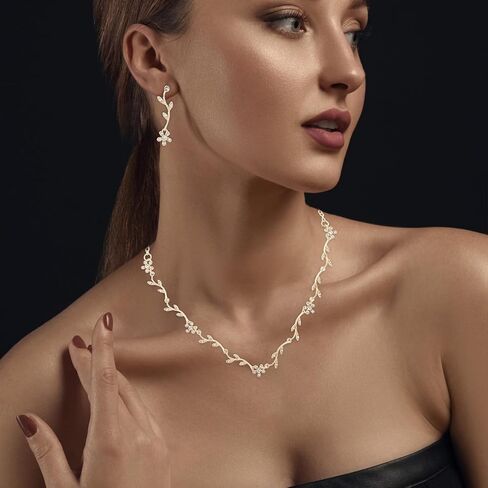 Yolev Bridal Jewelry Set Crystal Necklace Earrings Bracelet Wedding Rhinestone Choker Necklace for Brides Bridesmaid in Kuwait