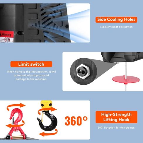 ونش رافعة كهربائية 3 في 1، 1100 رطل، 1500 وات، 110 فولت/120 فولت 22.9 قدم ارتفاع الرفع، 16 قدم/دقيقة مع خيارات أجهزة التحكم عن بعد سلكية ولاسلكية وحماية من التحميل الزائد، رافعة ونش كهربائية محمولة in Kuwait