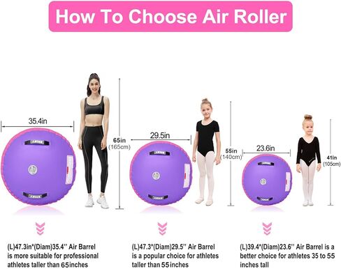 AWSUM 4ft L x 3ft Diam Air Roller Tumbling Barrel Mat Backbend Trainer لمعدات الجمباز القابلة للنفخ في صالة الألعاب الرياضية مع مضخة كهربائية وردي / أرجواني in Kuwait