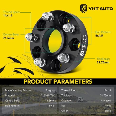 YHTAUTO 5x4.5 Hub Centric Wheel Spacers 1 Inch Fits 2005-2023 Chrysler 300, Dodge Charger, Challenger, Magnum 5x114.3mm Tire Spacers w/ 14x1.5 Studs 71.5 mm Hub Bore 5 Lug 4Pcs Black Wheel Adapter in Saudi Arabia
