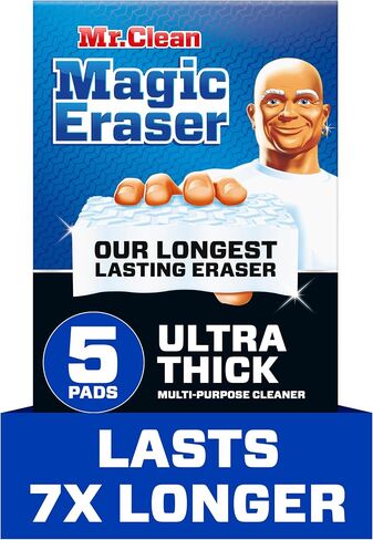 Mr. Clean Magic Eraser Sponge, All Purpose Cleaner, Long Lasting Cleaning Scrubber, Wall Cleaner, Sneaker Cleaner, Oven Cleaner, Kitchen, Bathroom, Shower Cleaning Supplies, Ultra Thick, 5ct in Saudi Arabia