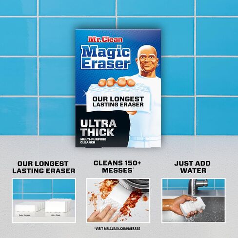 Mr. Clean Magic Eraser Sponge, All Purpose Cleaner, Long Lasting Cleaning Scrubber, Wall Cleaner, Sneaker Cleaner, Oven Cleaner, Kitchen, Bathroom, Shower Cleaning Supplies, Ultra Thick, 5ct in Saudi Arabia