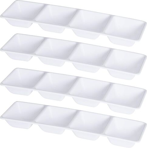 Plasticpro 4 Sectional Rectangle Plastic Disposable Serving Tray/Platter 5 X 16 White Pack of 4 in Kuwait