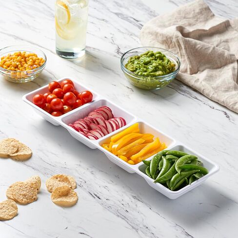 Plasticpro 4 Sectional Rectangle Plastic Disposable Serving Tray/Platter 5 X 16 White Pack of 4 in Kuwait