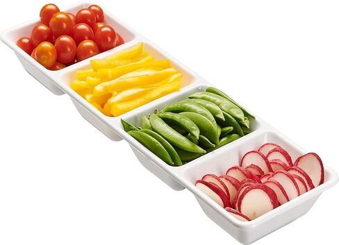 Plasticpro 4 Sectional Rectangle Plastic Disposable Serving Tray/Platter 5 X 16 White Pack of 4 in Kuwait