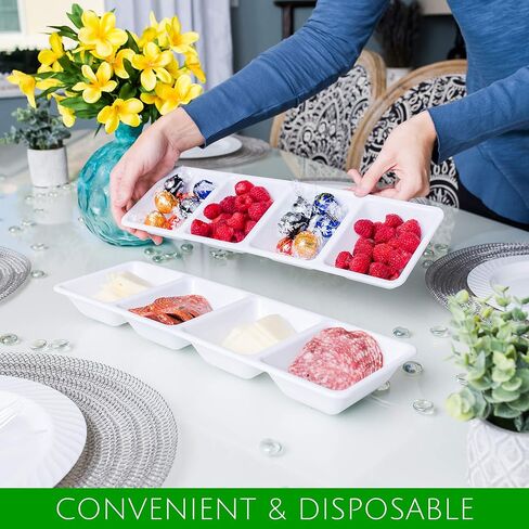Plasticpro 4 Sectional Rectangle Plastic Disposable Serving Tray/Platter 5 X 16 White Pack of 4 in Kuwait