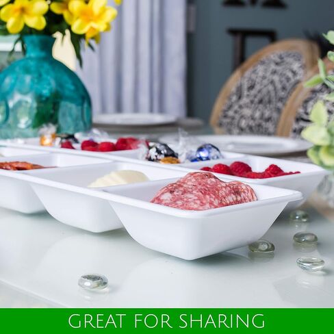 Plasticpro 4 Sectional Rectangle Plastic Disposable Serving Tray/Platter 5 X 16 White Pack of 4 in Kuwait