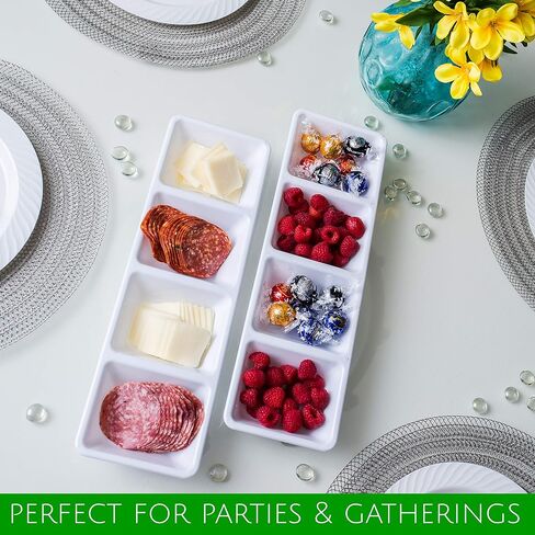 Plasticpro 4 Sectional Rectangle Plastic Disposable Serving Tray/Platter 5 X 16 White Pack of 4 in Kuwait